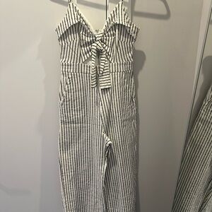 AKIRA Black and White Striped Jumpsuit